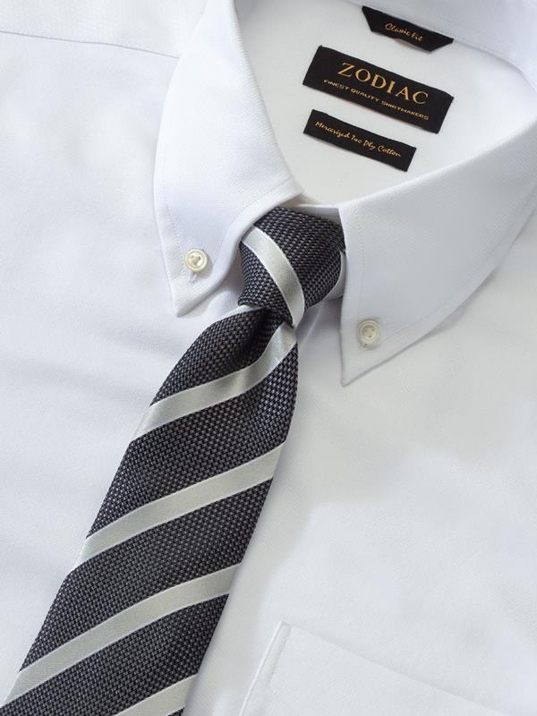 Marinetti White Solid Full Sleeve Single Cuff Classic Fit Classic Formal Two Ply Mercerized Cotton Shirt