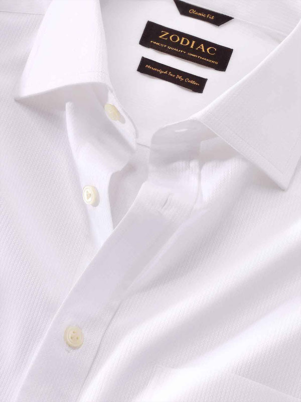Marinetti White Solid Full Sleeve Single Cuff Classic Fit Classic Formal Two Ply Mercerized Cotton Shirt