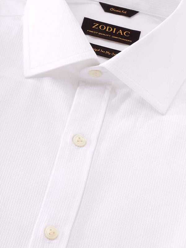 Marinetti White Solid Full Sleeve Single Cuff Classic Fit Classic Formal Two Ply Mercerized Cotton Shirt
