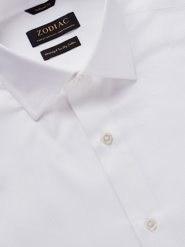 Marinetti White Solid Full Sleeve Single Cuff Tailored Fit Classic Formal Two Ply Mercerized Cotton Shirt