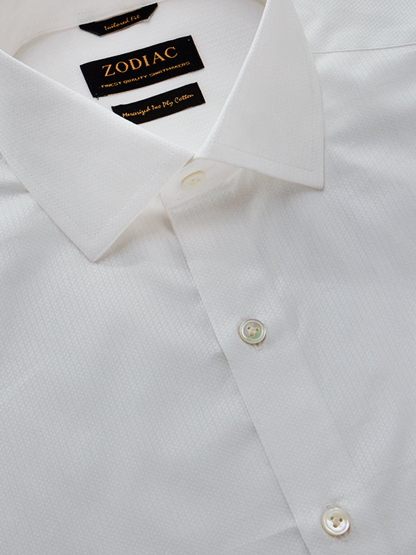 Marinetti White Solid Full Sleeve Single Cuff Tailored Fit Classic Formal Two Ply Mercerized Cotton Shirt