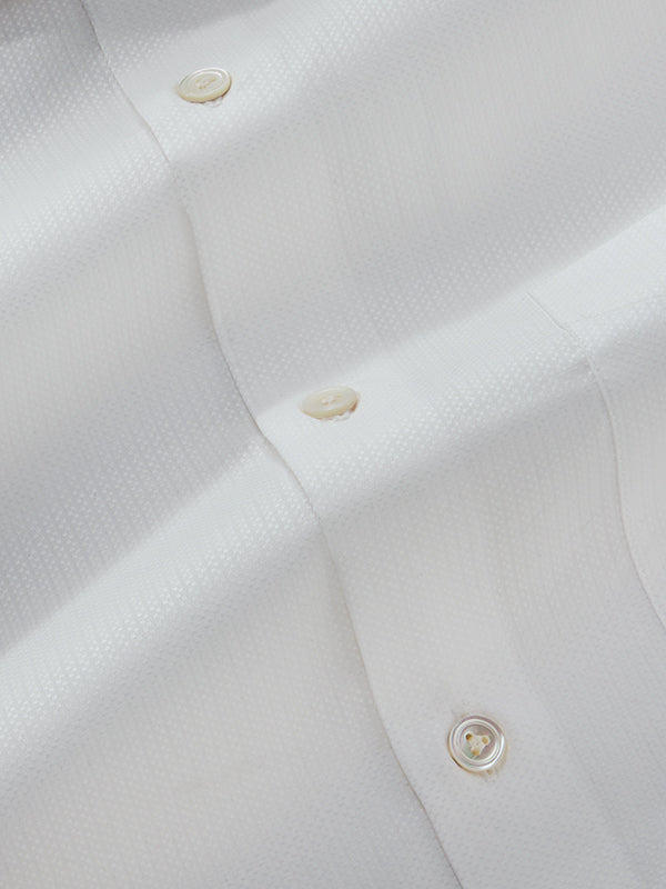 Marinetti White Solid Full Sleeve Single Cuff Tailored Fit Classic Formal Two Ply Mercerized Cotton Shirt