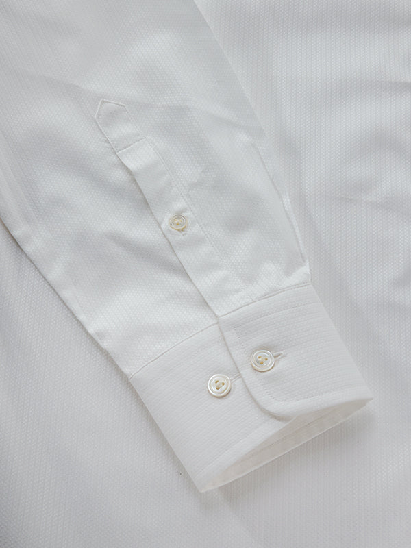 Marinetti White Solid Full Sleeve Single Cuff Tailored Fit Classic Formal Two Ply Mercerized Cotton Shirt