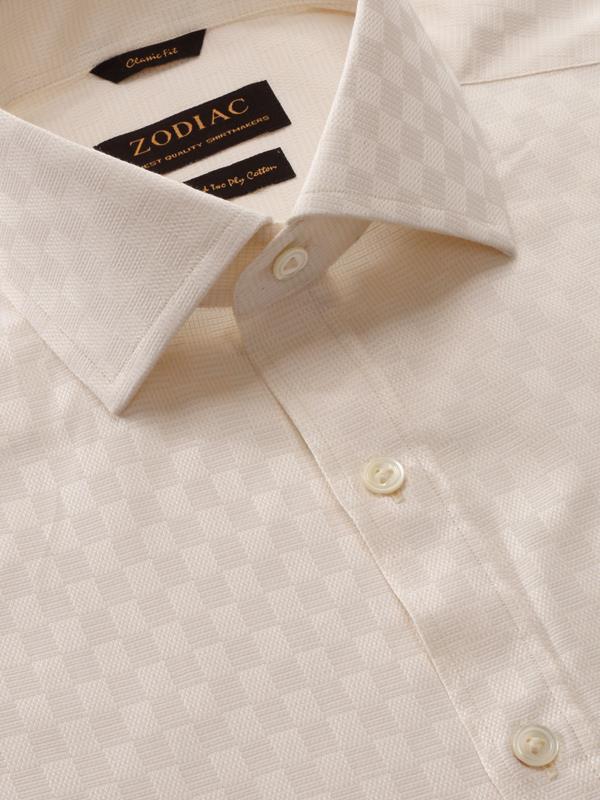 Monteverdi Cream Solid Full Sleeve Single Cuff Classic Fit Classic Formal Two Ply Mercerized Cotton Shirt