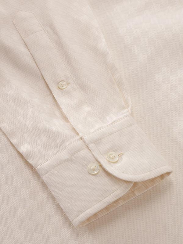 Monteverdi Cream Solid Full Sleeve Single Cuff Classic Fit Classic Formal Two Ply Mercerized Cotton Shirt