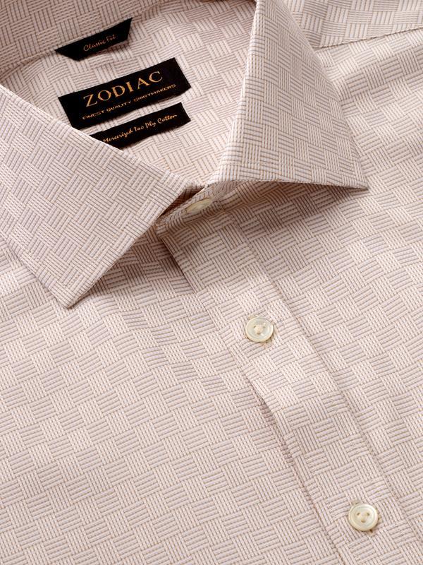 Monteverdi Sand Solid Full Sleeve Single Cuff Classic Fit Classic Formal Two Ply Mercerized Cotton Shirt