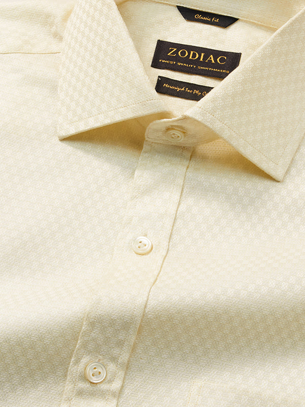Monteverdi Cream Solid Full Sleeve Double Cuff Classic Fit Classic Formal Two Ply Mercerized Cotton Shirt