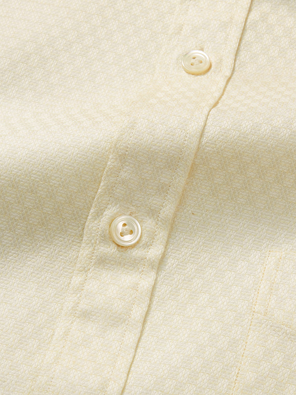 Monteverdi Cream Solid Full Sleeve Double Cuff Classic Fit Classic Formal Two Ply Mercerized Cotton Shirt