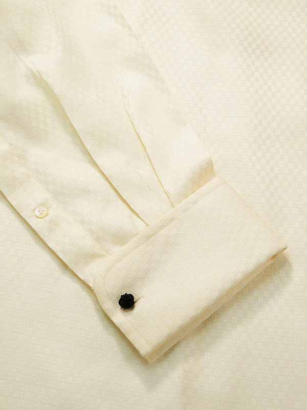 Monteverdi Cream Solid Full Sleeve Double Cuff Classic Fit Classic Formal Two Ply Mercerized Cotton Shirt