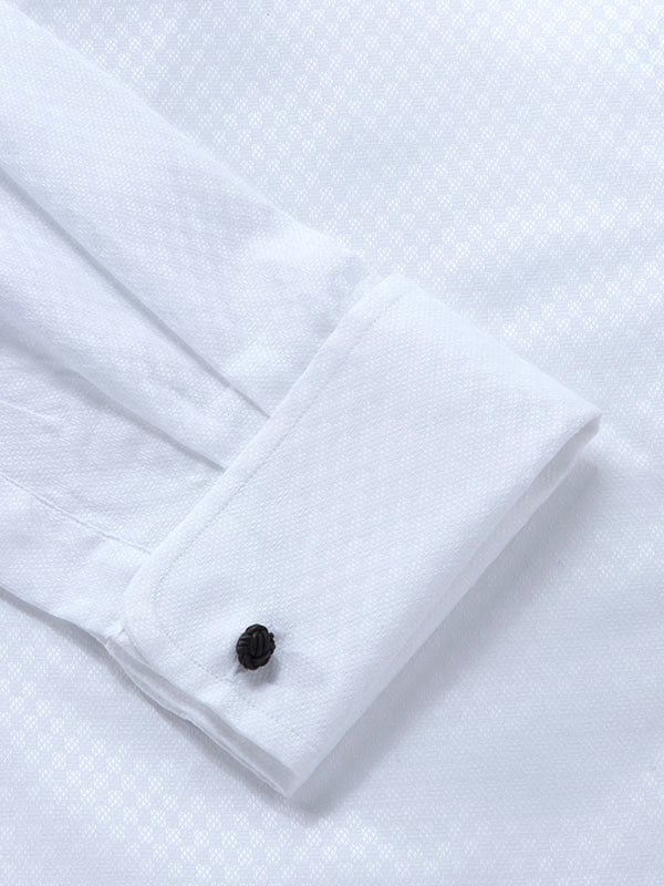 Monteverdi White Solid Full Sleeve Double Cuff Classic Fit Classic Formal Two Ply Mercerized Cotton Shirt