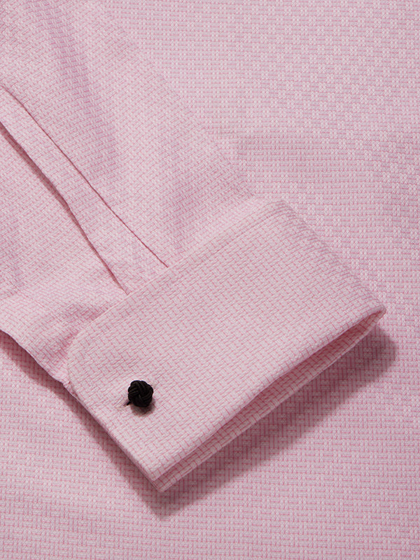 Monteverdi Pink Solid Full Sleeve Double Cuff Tailored Fit Classic Formal Two Ply Mercerized Cotton Shirt
