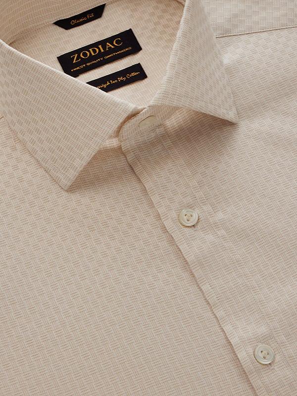 Monteverdi Cream Solid Full Sleeve Single Cuff Classic Fit Classic Formal Two Ply Mercerized Cotton Shirt