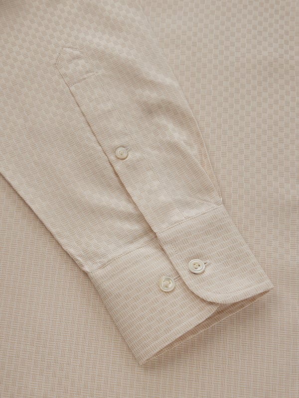 Monteverdi Cream Solid Full Sleeve Single Cuff Classic Fit Classic Formal Two Ply Mercerized Cotton Shirt