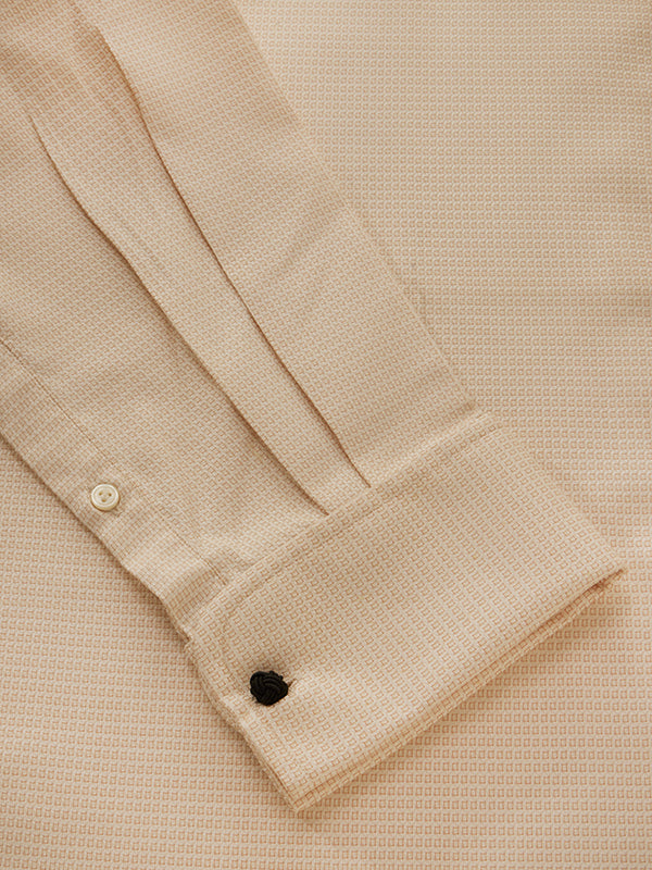 Monteverdi Cream Solid Full Sleeve Double Cuff Tailored Fit Classic Formal Two Ply Mercerized Cotton Shirt