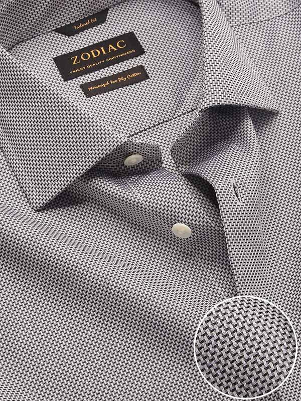Mystero Black & White Solid Full Sleeve Single Cuff Tailored Fit Semi Formal Dark Two Ply Mercerized Cotton Shirt