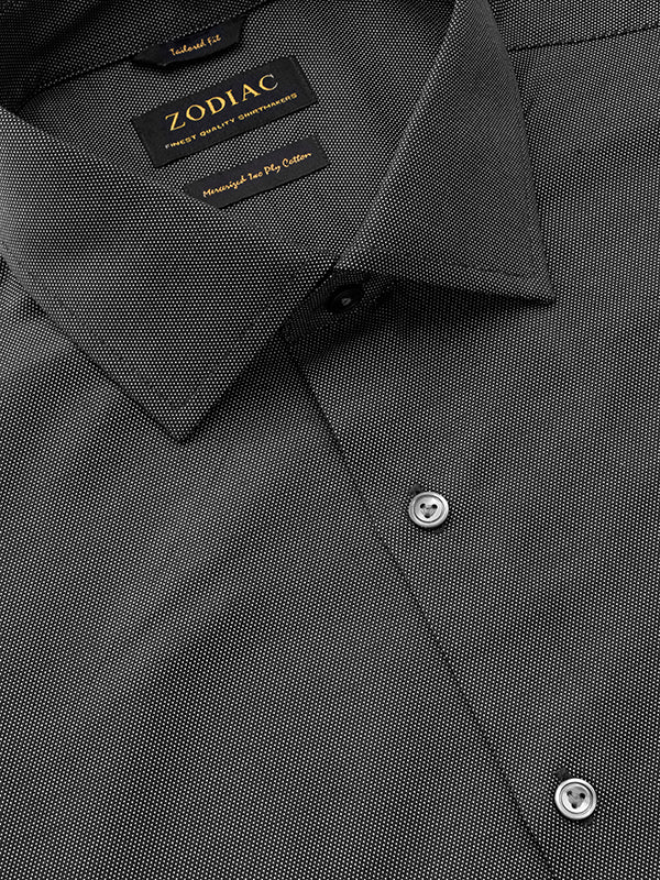 Mystero Black Solid Full Sleeve Single Cuff Tailored Fit Semi Formal Dark Two Ply Mercerized Cotton Shirt