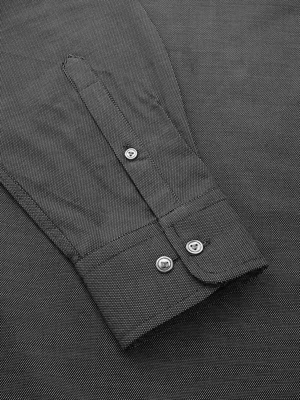 Mystero Black Solid Full Sleeve Single Cuff Tailored Fit Semi Formal Dark Two Ply Mercerized Cotton Shirt