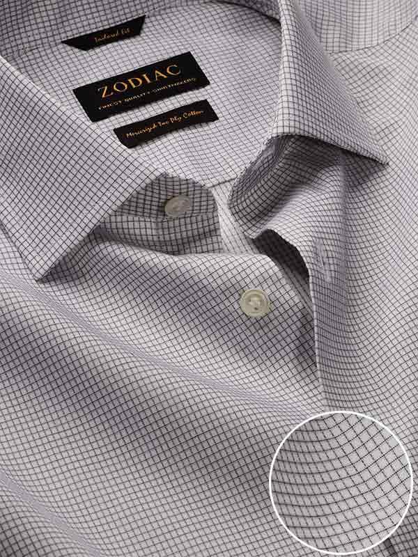 Novella Light Grey Check Full Sleeve Single Cuff Tailored Fit Classic Formal Two Ply Mercerized Cotton Shirt