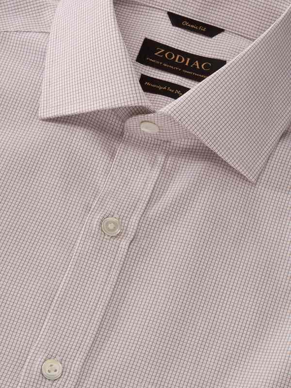 Novella Beige Check Full Sleeve Single Cuff Classic Fit Classic Formal Two Ply Mercerized Cotton Shirt