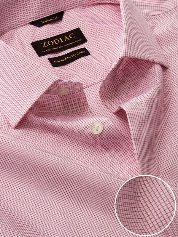 Novella Pink Check Full Sleeve Single Cuff Tailored Fit Classic Formal Two Ply Mercerized Cotton Shirt