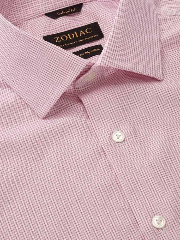 Novella Pink Check Full Sleeve Single Cuff Tailored Fit Classic Formal Two Ply Mercerized Cotton Shirt