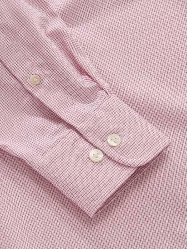 Novella Pink Check Full Sleeve Single Cuff Tailored Fit Classic Formal Two Ply Mercerized Cotton Shirt