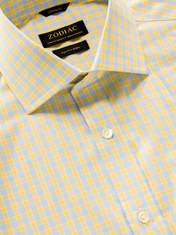 Palladio Yellow Check Half Sleeve Classic Fit Classic Formal Super Fine Cotton Shirt