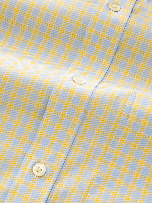 Palladio Yellow Check Half Sleeve Classic Fit Classic Formal Super Fine Cotton Shirt