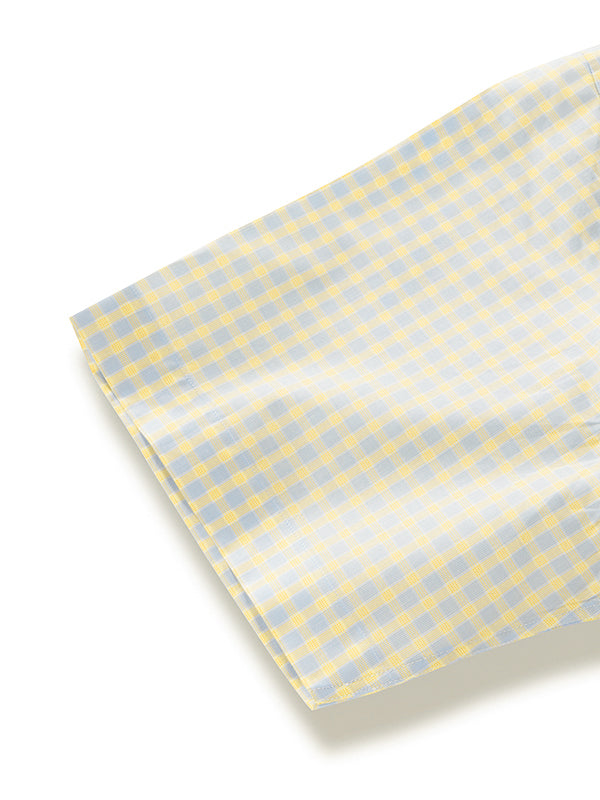 Palladio Yellow Check Half Sleeve Classic Fit Classic Formal Super Fine Cotton Shirt