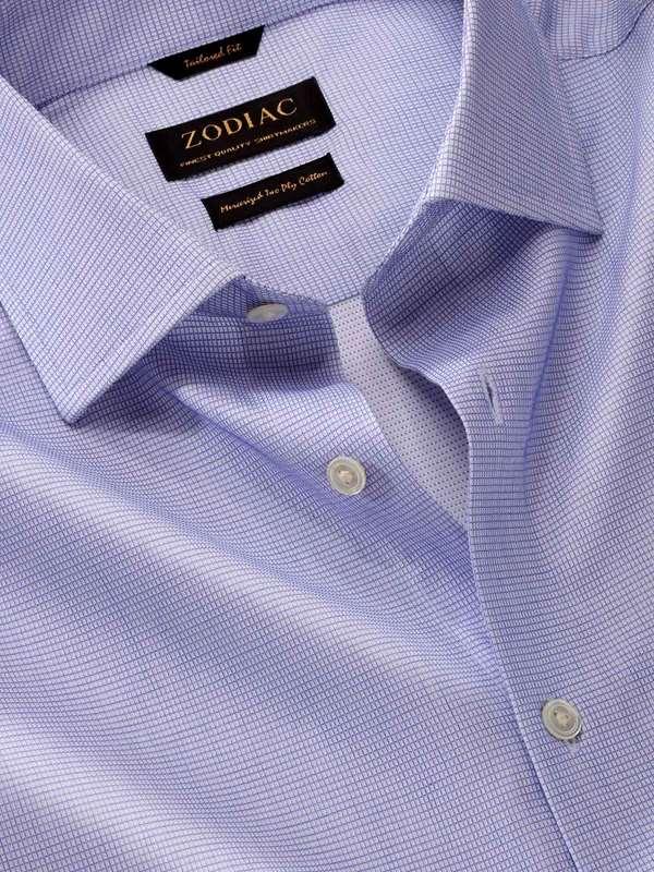 Ponte Blue Solid Full Sleeve Single Cuff Tailored Fit Classic Formal Two Ply Mercerized Cotton Shirt