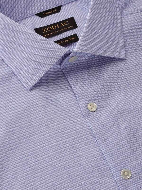 Ponte Blue Solid Full Sleeve Single Cuff Tailored Fit Classic Formal Two Ply Mercerized Cotton Shirt