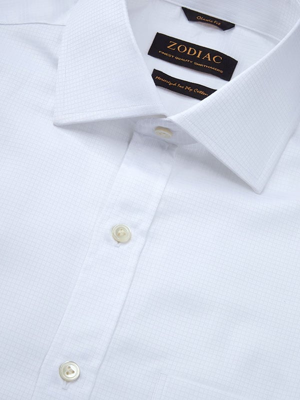 Ponte White Check Full Sleeve Double Cuff Classic Fit Classic Formal Two Ply Mercerized Cotton Shirt