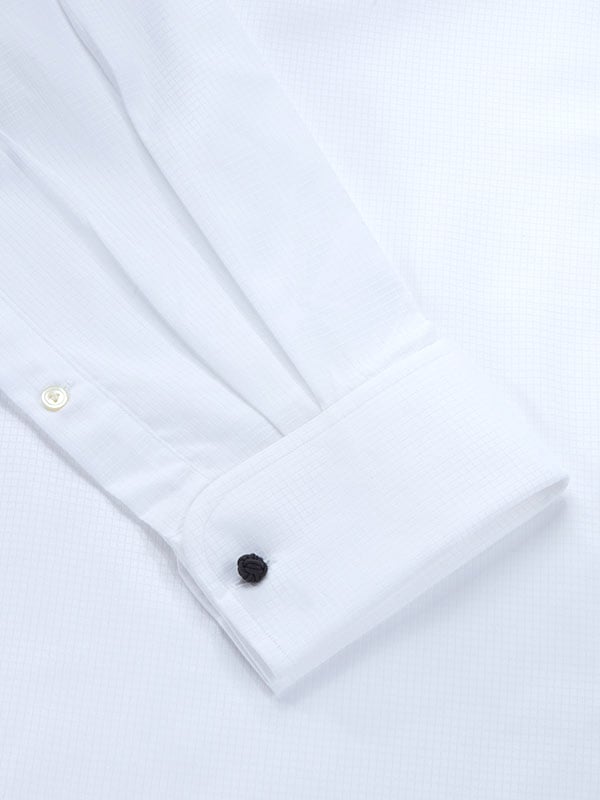 Ponte White Check Full Sleeve Double Cuff Classic Fit Classic Formal Two Ply Mercerized Cotton Shirt