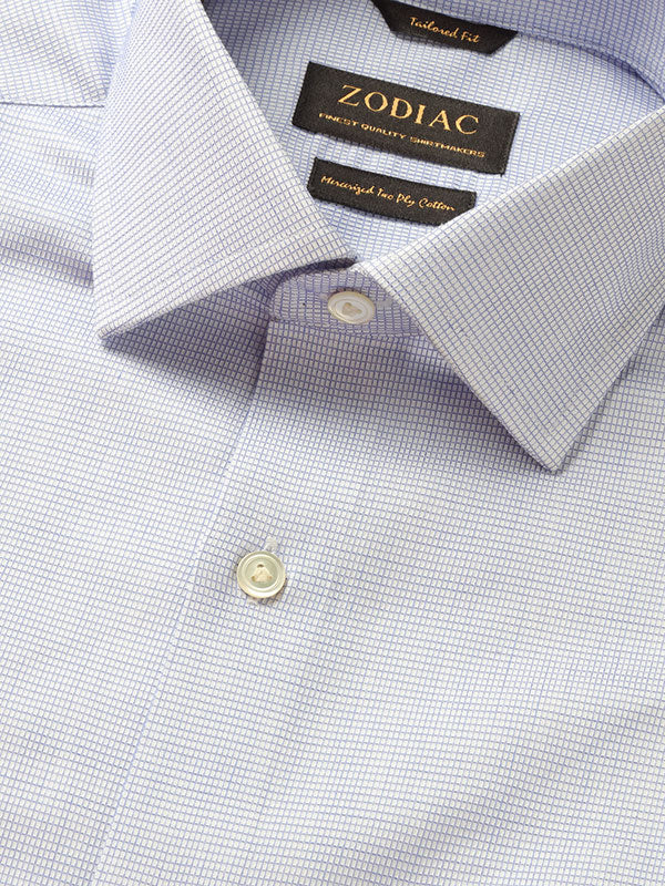 Ponte Blue Check Full Sleeve Single Cuff Tailored Fit Classic Formal Two Ply Mercerized Cotton Shirt