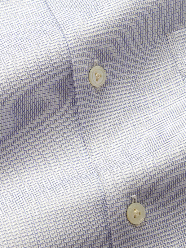Ponte Blue Check Full Sleeve Single Cuff Tailored Fit Classic Formal Two Ply Mercerized Cotton Shirt