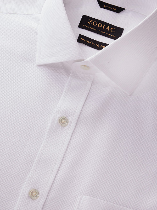 Ponte White Solid Full Sleeve Single Cuff Classic Fit Classic Formal Two Ply Mercerized Cotton Shirt