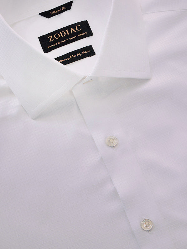 Ponte White Check Full Sleeve Single Cuff Tailored Fit Classic Formal Two Ply Mercerized Cotton Without Pocket Shirt