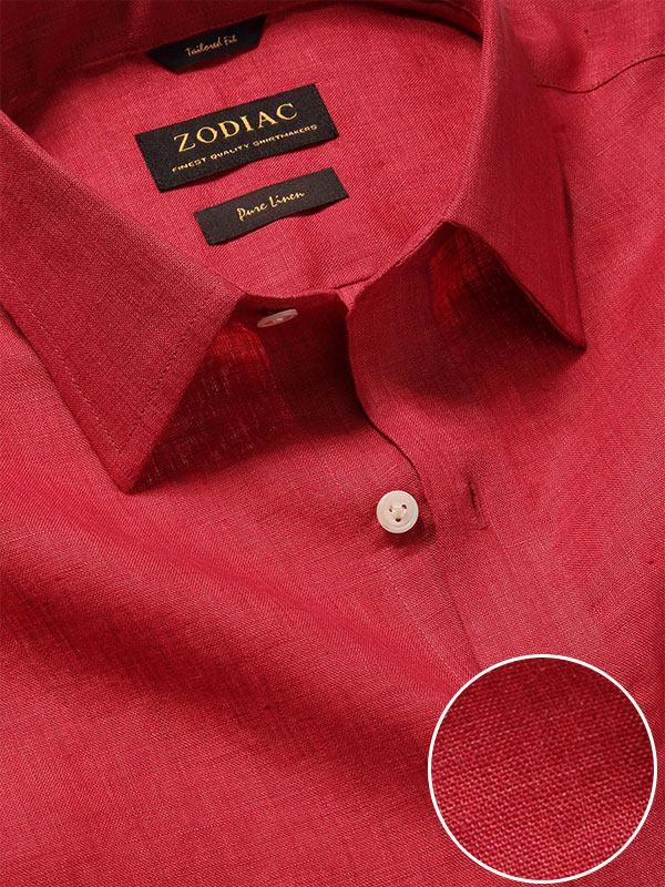 Praiano Red Solid Full Sleeve Single Cuff Tailored Fit Semi Formal French Flax Linen Shirt