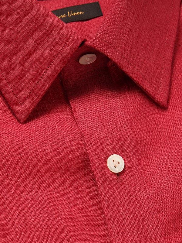 Praiano Red Solid Full Sleeve Single Cuff Tailored Fit Semi Formal French Flax Linen Shirt