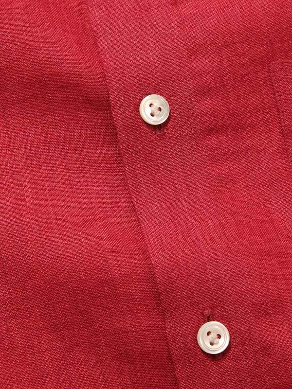 Praiano Red Solid Full Sleeve Single Cuff Tailored Fit Semi Formal French Flax Linen Shirt