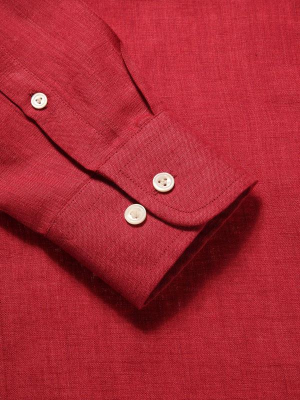 Praiano Red Solid Full Sleeve Single Cuff Tailored Fit Semi Formal French Flax Linen Shirt