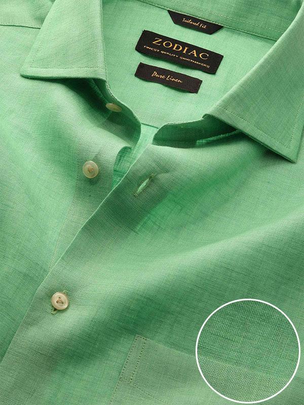 Praiano Green Solid Full Sleeve Single Cuff Classic Fit Semi Formal French Flax Linen Shirt