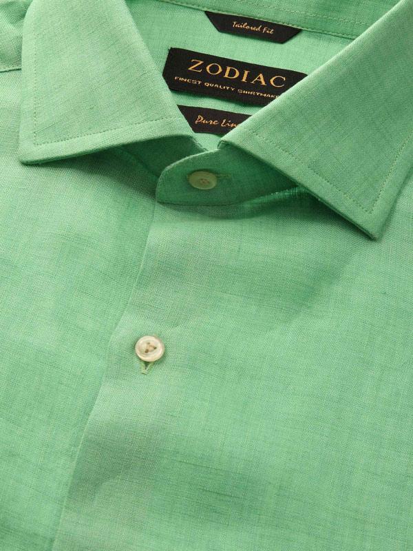 Praiano Green Solid Full Sleeve Single Cuff Classic Fit Semi Formal French Flax Linen Shirt