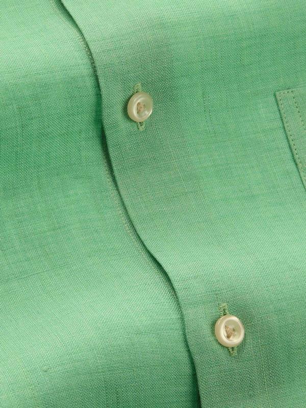 Praiano Green Solid Full Sleeve Single Cuff Tailored Fit Semi Formal French Flax Linen Shirt