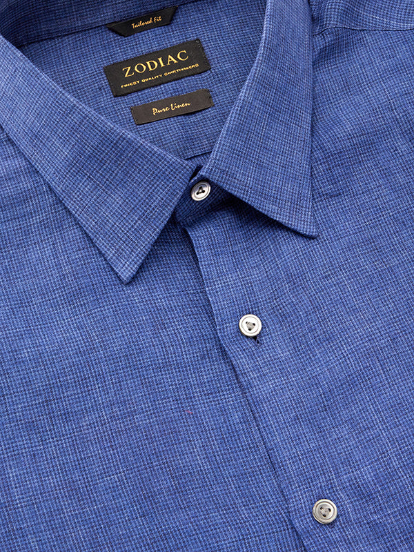 Praiano Navy Solid Full Sleeve Single Cuff Tailored Fit Semi Formal French Flax Linen Shirt