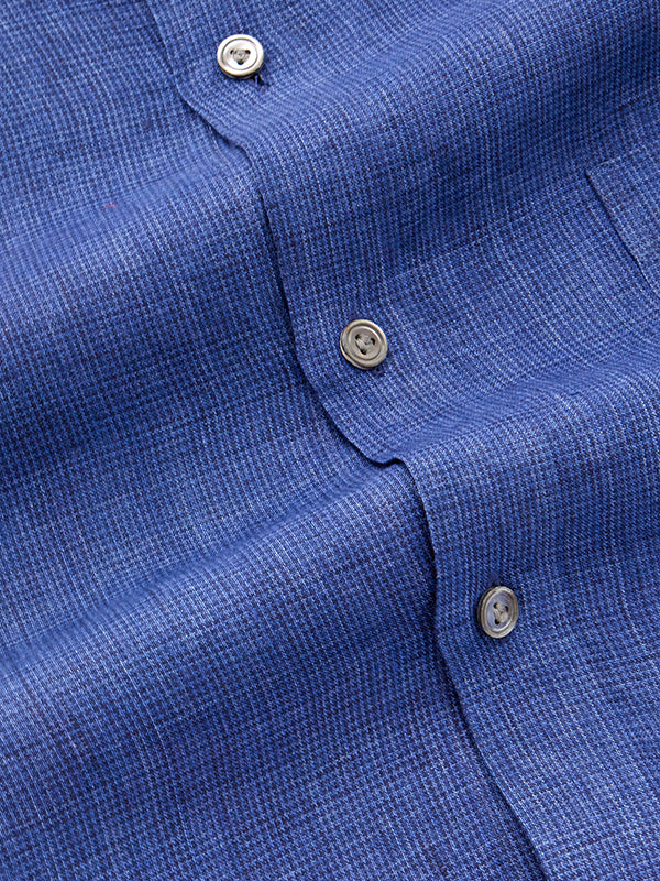 Praiano Navy Solid Full Sleeve Single Cuff Tailored Fit Semi Formal French Flax Linen Shirt