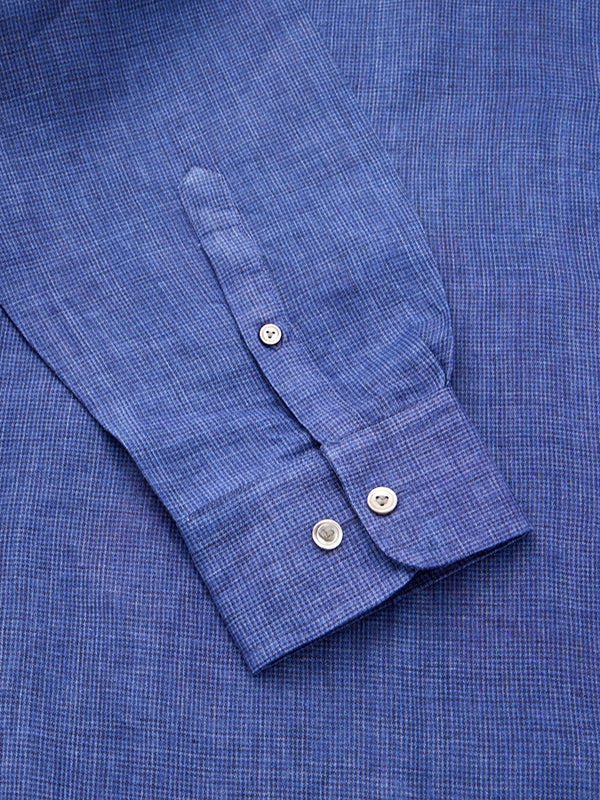 Praiano Navy Solid Full Sleeve Single Cuff Tailored Fit Semi Formal French Flax Linen Shirt