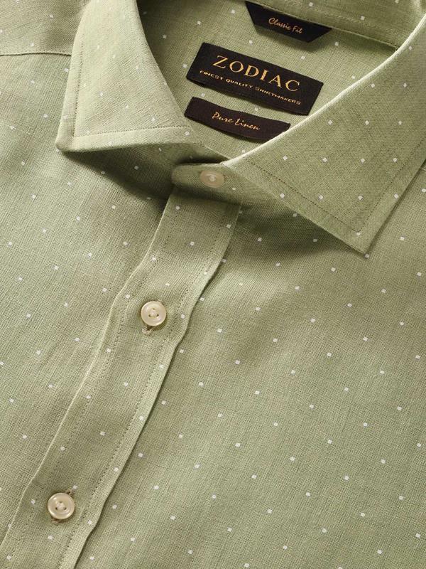 Praiano Mint Printed Full Sleeve Single Cuff Classic Fit Semi Formal French Flax Linen Shirt