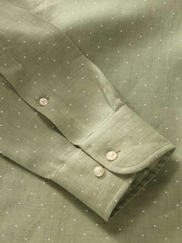 Praiano Mint Printed Full Sleeve Single Cuff Classic Fit Semi Formal French Flax Linen Shirt