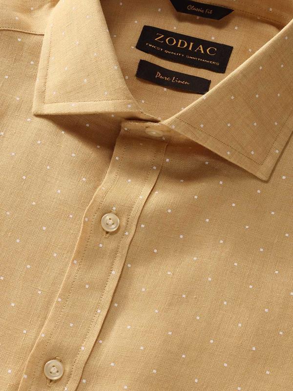 Praiano Ochre Printed Full Sleeve Single Cuff Classic Fit Semi Formal French Flax Linen Shirt